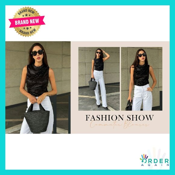 Sequin Crop Top Glitter Party Wear Elegant Chic Sleeveless Vest Y2K - Picture 7 of 8